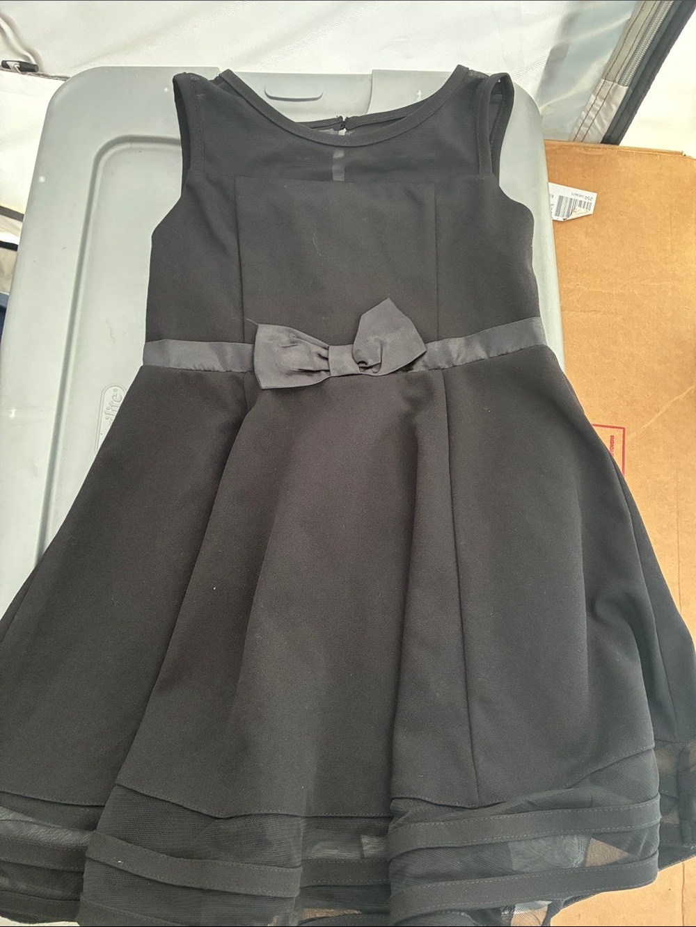 Calvin Klein Girls Dress Sz 6 Holiday Formal Christmas Black Bow